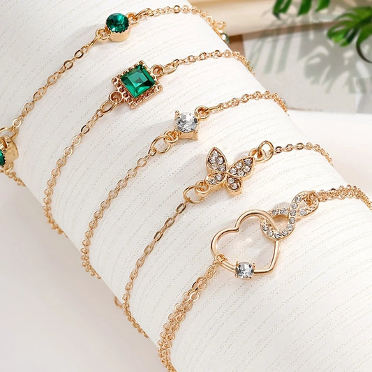 5pcs Vintage-Inspired Bracelet Set with Sparkling Rhinestones - Infinity & Geometric Designs, Perfect for Casual Attire or Gifti