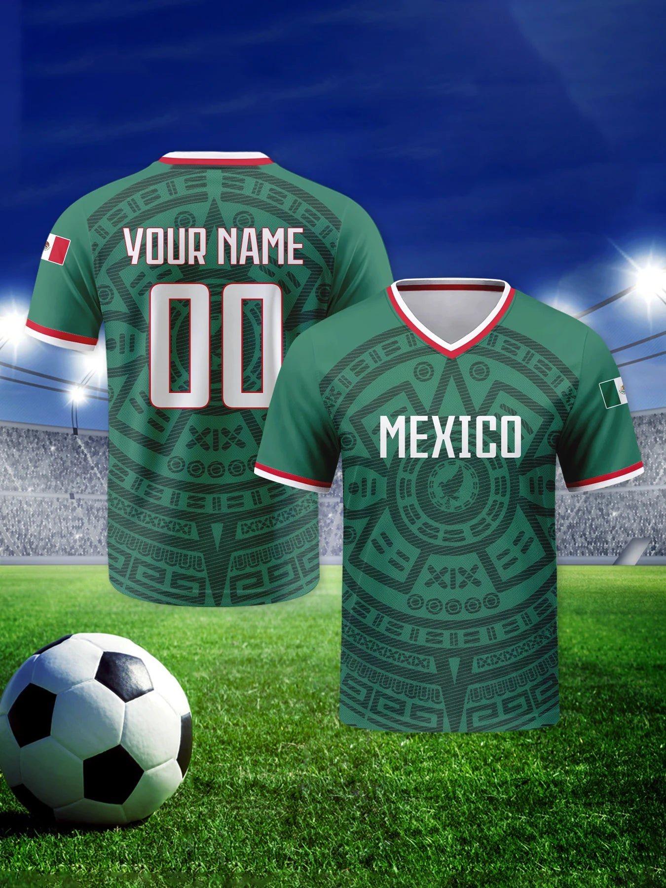 Custom Mexico Football Jersey Personalized with Name Number V-neck Soccer National Team Shirt for Men Youth Women